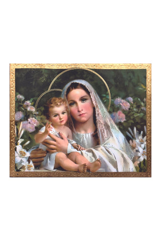 Madonna &  Child with Lilies Plaque 8" x 10" - Gerken's Religious Supplies