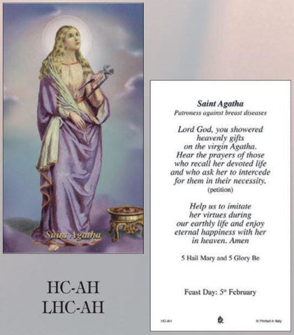St. Agatha Laminated Holy Card - Gerken's Religious Supplies