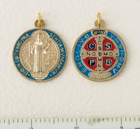 Gold, Blue and Red St. Benedict Medal - Medium - Gerken's Religious Supplies