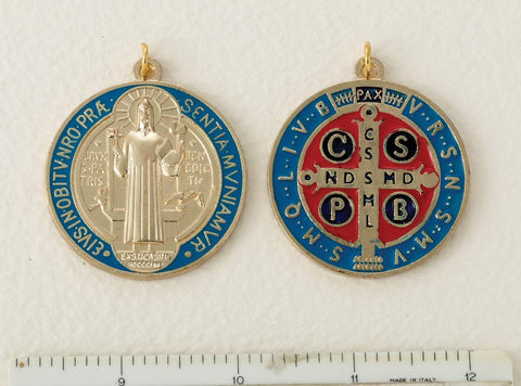 Gold, Blue and Red St. Benedict Medal - Large - Gerken's Religious Supplies