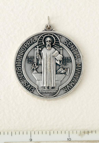 Silver Finished St. Benedict Medal - Large - Gerken's Religious Supplies