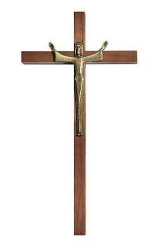 10" Walnut Finish Crucifix with Antique Gold-Plated Risen Christ - Gerken's Religious Supplies