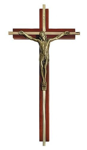 10" Walnut Finish Crucifix With Gold-Plated Extended Inlay - Gerken's Religious Supplies