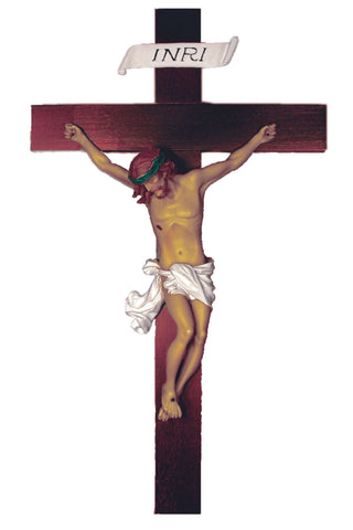 Alabaster Crucifix on a Wood Cross 14" - Gerken's Religious Supplies