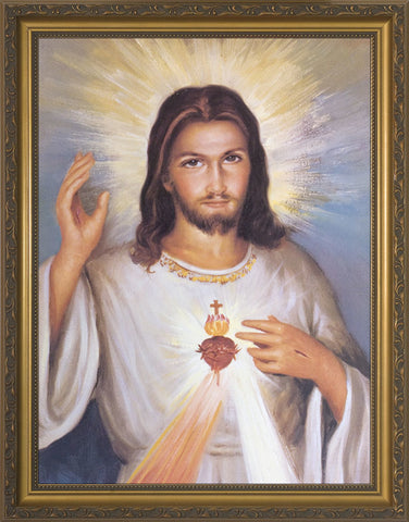 Divine Mercy with Sacred Heart Detail Framed Art - 12" X 18" - Gerken's Religious Supplies