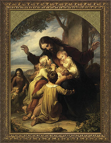 Jesus with the Children - Gold Framed Art - 12" X 16" - Gerken's Religious Supplies