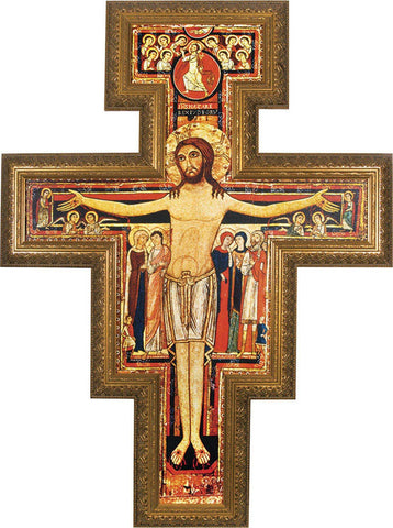 San Damiano Framed Canvas Cross - 13" X 18" - Gerken's Religious Supplies