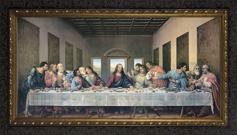 Last Supper by Da Vinci Restored Canvas - Ornate Dark Framed Art - 20" X 40" - Gerken's Religious Supplies