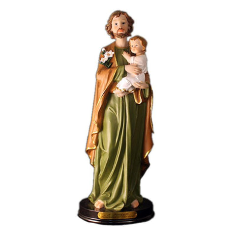 St. Joseph and Child 8" Statue with Wood Base - Gerken's Religious Supplies
