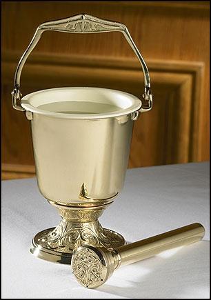 Embossed Holy Water Pot & Sprinkler - Gerken's Religious Supplies