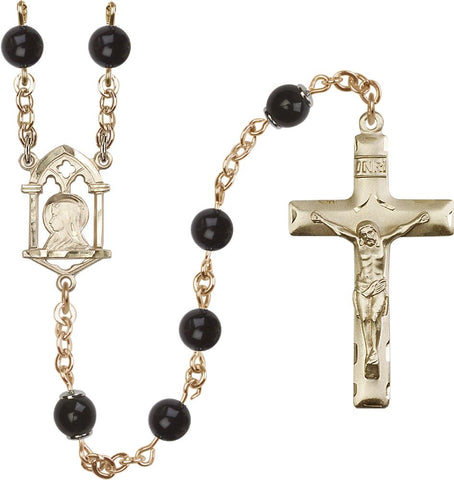 6mm Black Onyx Capped Our Father Rosary - Gerken's Religious Supplies