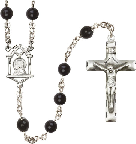 6mm Black Onyx Capped Our Father Rosary - Gerken's Religious Supplies