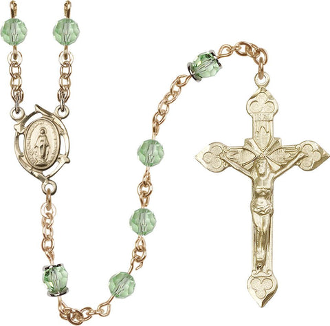 6mm Crysolite Swarovski, Capped Our Father Rosary - Gerken's Religious Supplies
