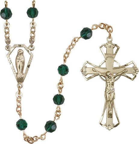 6mm Emerald Swarovski Rosary - Gerken's Religious Supplies