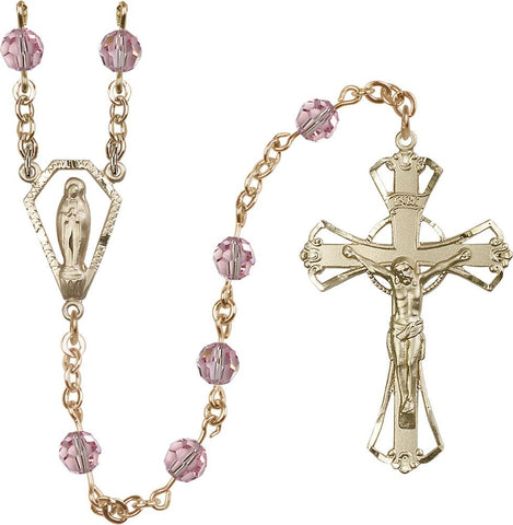 6mm Light Rose Swarovski Rosary - Gerken's Religious Supplies