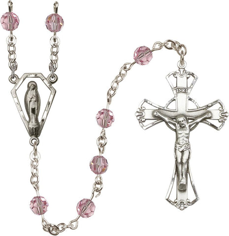 6mm Light Rose Swarovski Rosary - Gerken's Religious Supplies