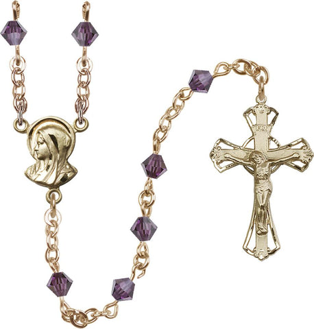 5mm Amethyst Swarovski Rundell-Shaped Rosary - Gerken's Religious Supplies