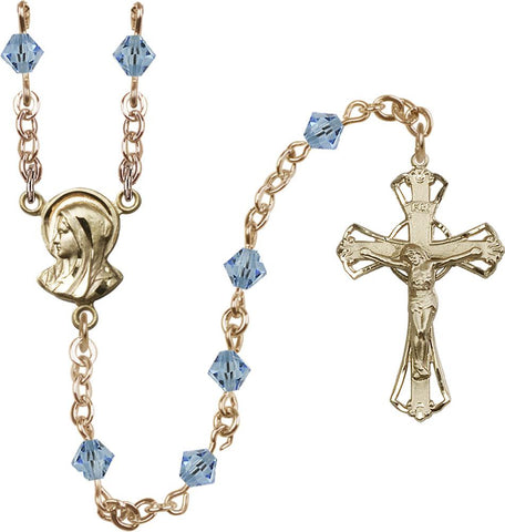 5mm Aqua Swarovski Rundell-Shaped Rosary - Gerken's Religious Supplies