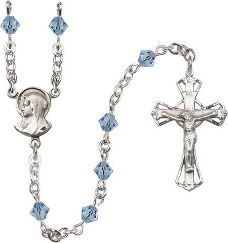 5mm Aqua Swarovski Rundell-Shaped Rosary - Gerken's Religious Supplies