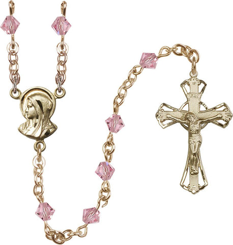 5mm Light Rose Swarovski Rundell-Shaped Rosary - Gerken's Religious Supplies