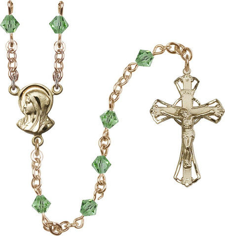 5mm Peridot Swarovski Rundell-Shaped Rosary - Gerken's Religious Supplies