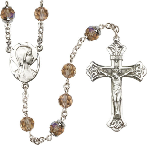 8mm Topaz Swarovski, Capped Our Father Aurora Borealis Rosary - Gerken's Religious Supplies