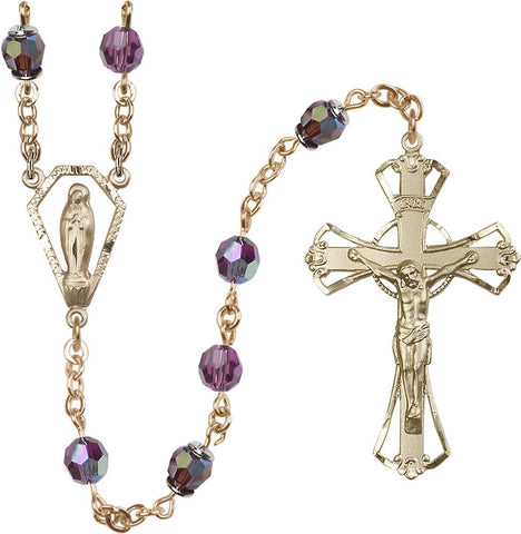 6mm Amethyst Swarovski, Austrian Tin Cut Aurora Borealis Rosary - Gerken's Religious Supplies