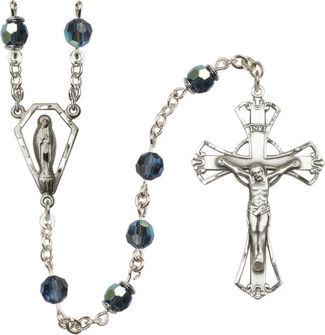 6mm Metallic Blue Swarovski, Austrian Tin Cut Aurora Borealis Rosary - Gerken's Religious Supplies