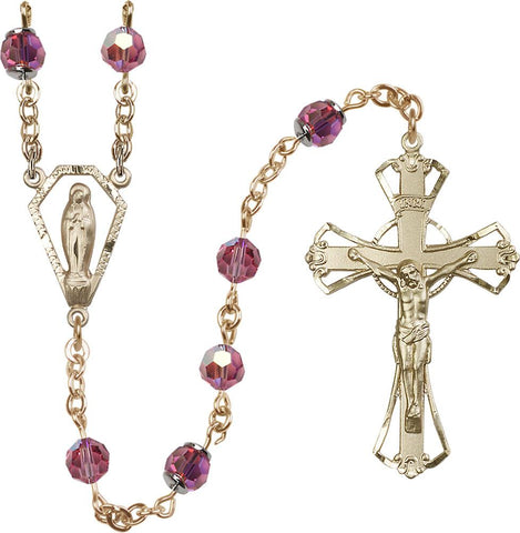 6mm Rose Swarovski, Austrian Tin Cut Aurora Borealis Rosary - Gerken's Religious Supplies