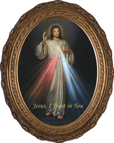 Divine Mercy Canvas - Oval Framed Art - 12" X 16" - Gerken's Religious Supplies