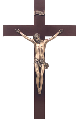 Crucifix in Wood/Cold Cast Bronze 14" - Gerken's Religious Supplies