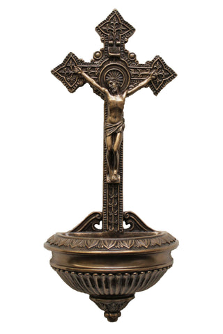 Crucifixion Font in Cold Cast Bronze 11" - Gerken's Religious Supplies