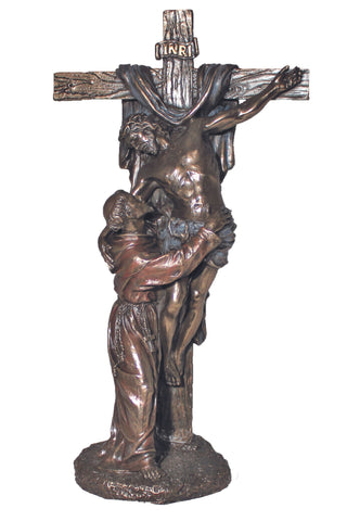 Christ with St. Francis Crucifixion in Bronze 11.5"