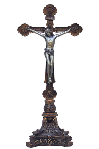 Ornate Standing Crucifix in Bronze/Pewter Style 13" - Gerken's Religious Supplies