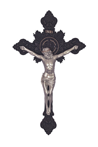 St. Benedict Crucifix Black/ Pewter Style 7.75" - Gerken's Religious Supplies