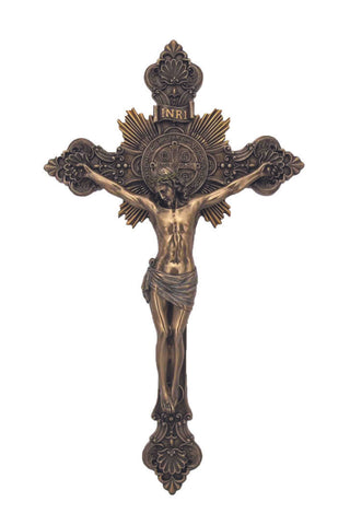 St. Benedict Crucifix in Cold Cast Bronze 7.75" - Gerken's Religious Supplies
