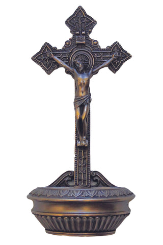 Crucifixion Font in Cold Cast Bronze 9" - Gerken's Religious Supplies