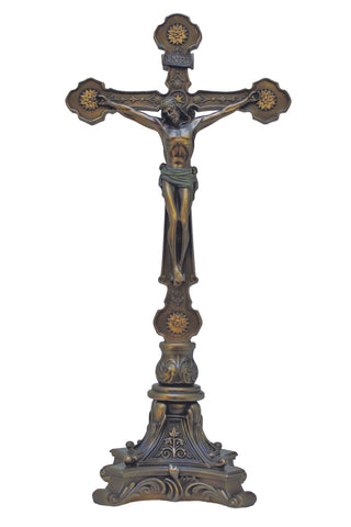 Standing Double Sided Crucifix in Bronze 12.5" - Gerken's Religious Supplies