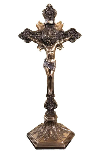 Standing St. Benedict Crucifix in Bronze 17" - Gerken's Religious Supplies