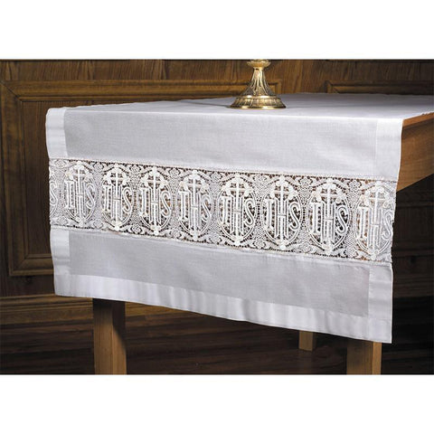 Latin Cross & IHS Lace Altar Runner - Gerken's Religious Supplies