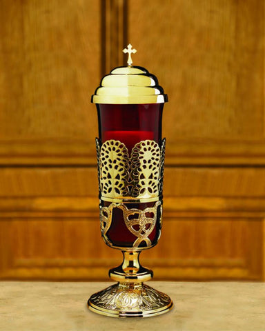 Brass Sanctuary Lamp with Ruby Glass Globe - Gerken's Religious Supplies