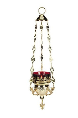 Hanging Votive Glass Holder with Ruby Glass - 10.5" - Gerken's Religious Supplies