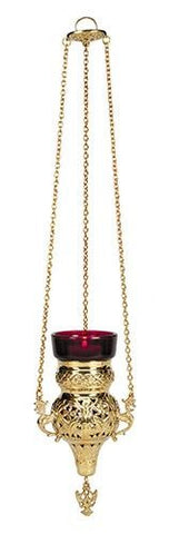 Hanging Votive Glass Holder with Ruby Glass - 16" - Gerken's Religious Supplies